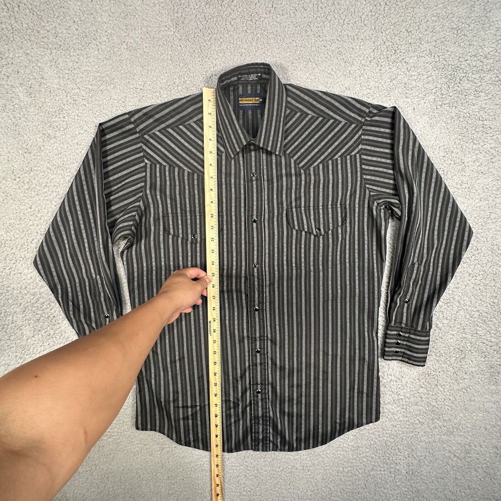 Panhandle Slim Shirt Mens 16 34 Black Striped‎ Geometric Western Pearl Snap Logo - Picture 6 of 11